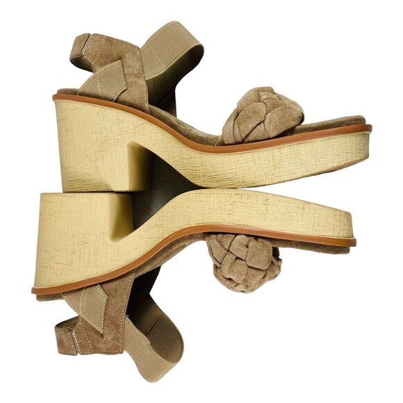 Pierre Dumas Wedge Sandals Womens Size 9 Taupe Faux Suede Slip On Ankle Straps - Picture 4 of 9